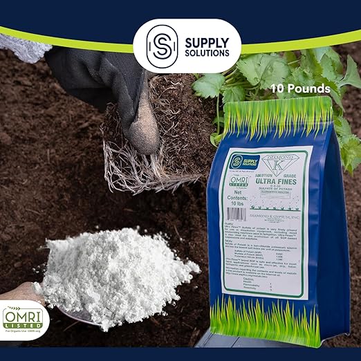 Supply Solutions Sulfate of Potash 0-0-50 - Organic Potash Fertilizer - Suitable for Fertigation, Drip Systems, Foliar, Hydroponics, Greenhouse Use - Ideal for Flowers, Fruits, Gardens (10 Pounds)