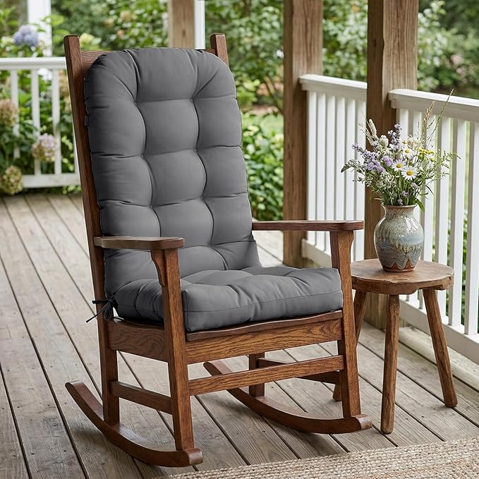 COOS BAY High Back Adirondack Chair Cushions for Outdoor Furniture, 49x20x5 in Water-Resistant Thick Tufted Patio Chair Cushions with Secure Straps, Set of 2, Gray