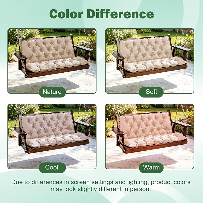 Porch Swing Cushions, 60x40 Inch Swing Cushions for Outdoor Furniture, Waterproof 3 Seater Patio Seat Cushion with Backrest, Replacement Bench Cushion for Glider, Settee, Beige