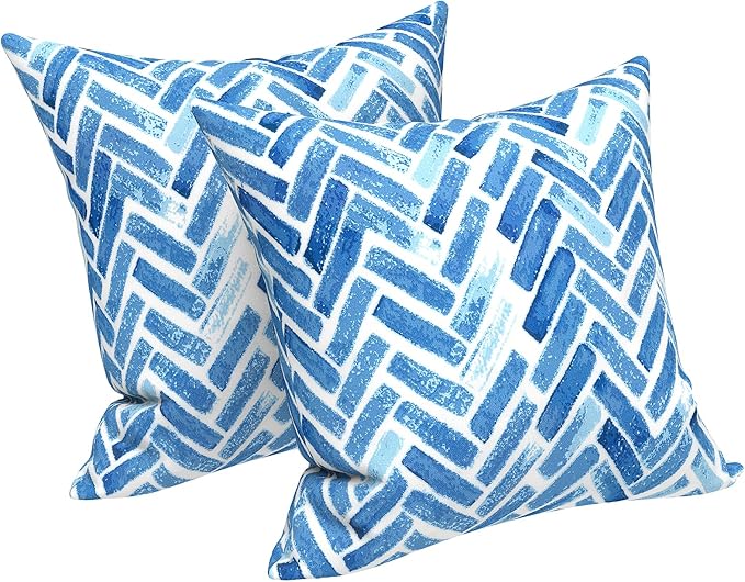 LVTXIII 2 Pack Outdoor Throw Pillow Covers for Patio Furniture, 16x16 Inch Square Pillow Case, Water-Repellent Cushion Covers for Garden, Porch, Sofa, Blue Bricks