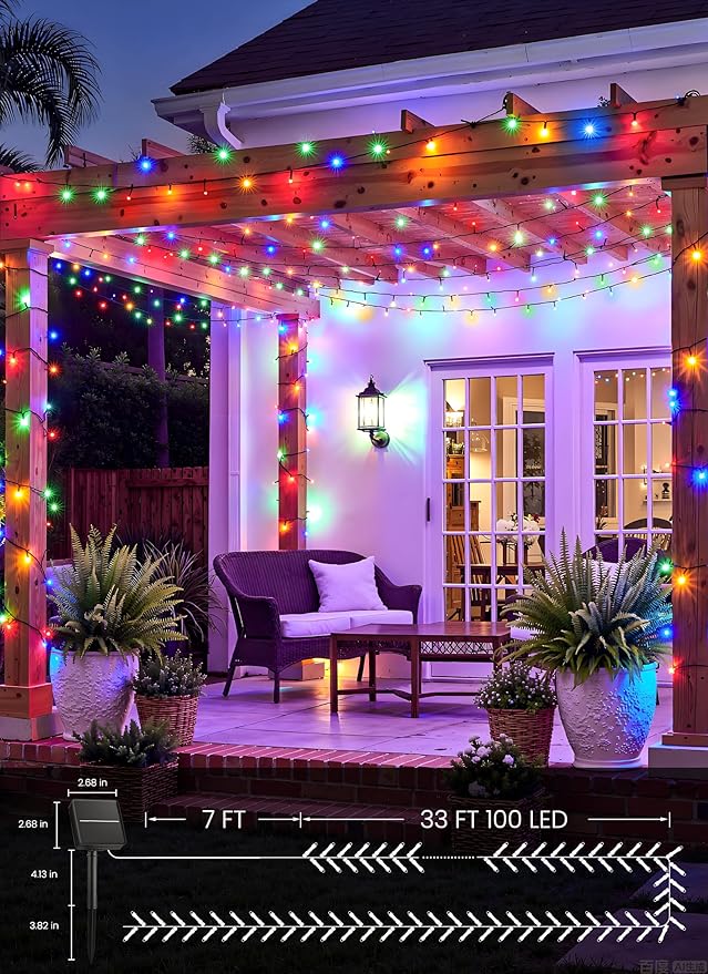 Brightown Solar String Lights Outdoor, 2 Pack Total 80FT 200 LED Solar Powered String Lights Waterproof with 8 Modes, Auto On/Off, Patio Lights for Outside Tree Garden Balcony Party Decor (Multicolor)
