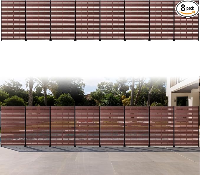 Privacy Screen Outdoor 72" Hx47 W Freestanding Privacy Panel with Stand, HDPE Decorative Privacy Fence with Sandblasting Louver Pattern, Patio Divider Screen, Privacy Screens for Outside