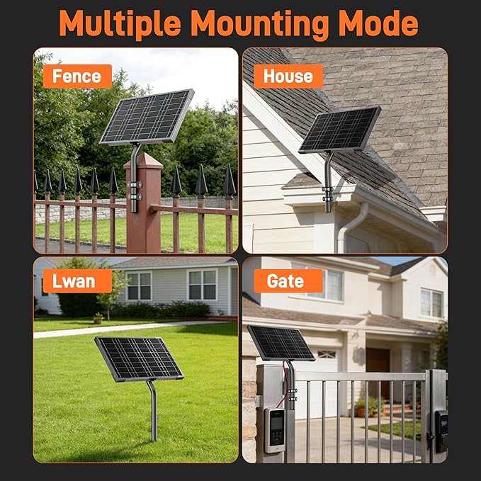 Voltset 12V Gate Opener Solar Panel：10W Solar Panels Kit for Electric Fence with Smart MPPT Controller - Waterproof Solar Battery Trickle Charger Maintainer with Tubular Bracket & SAE Cables