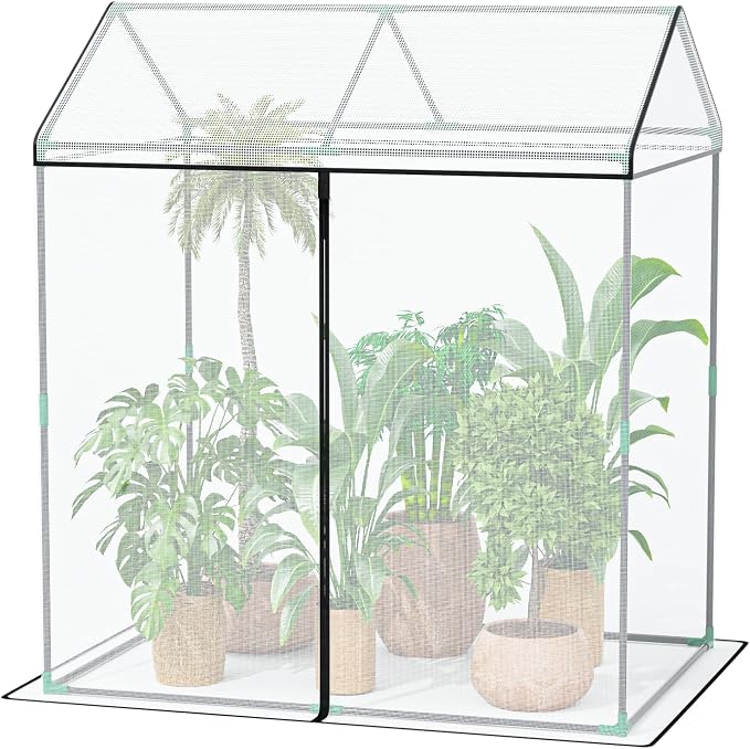 SPECILITE 51"x35"x49" Walk-in Garden Plant Netting Mesh Cover, Crop Cage with Frame and Zippered Door, Plant Protectors from Animals, Plant Protection Tent for Vegetables, Fruits, White