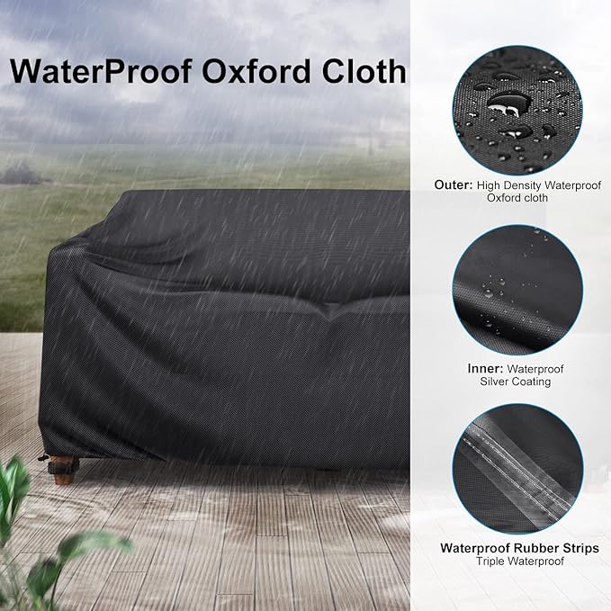 Heavy Duty Patio Sofa Cover Waterproof, Mrrihand 3-Seater Outdoor Sofa Loveseat Cover, Outdoor Patio Furniture Cover with Air Vent and Handles, 90" W×42" D×32" H, Black