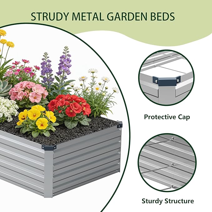 zunatu 8x4x1 ft(2 Pack) Galvanized Raised Garden Bed,Outdoor Planter Box Metal Patio Kit Planting Bed for Vegetables Flowers and Succulents,Silver