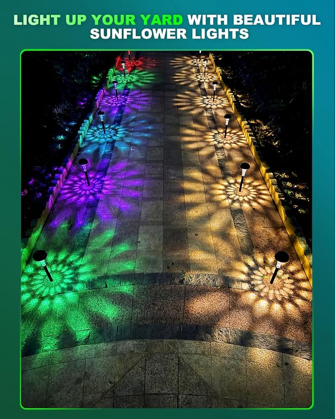 Solar Pathway Lights 12 Pack, Outdoor Solar Garden Yard Light RGB Color Changing+Warm White IP67 Waterproof, Solar Powered Garden Lights for Walkway Yard Backyard Lawn Landscape