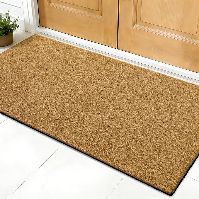 OLANLY Front Door Mat, Low Profile Doormat, Stain and Fade Resistant, Easy to Clean, for Indoor and Outdoor Entrances, Patio Porch or Entryway, Brown (47x23 Inch, Plain Brown)