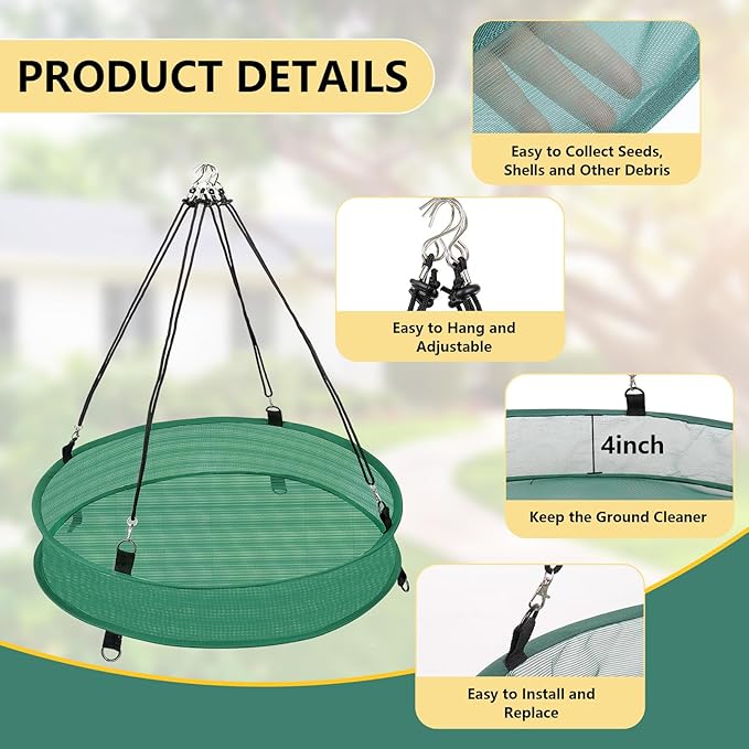 2Pcs Bird Seed Catcher Tray for Hanging Bird Feeder Platform, 4" Deep Birdseed Hoop for Hummingbird Feeders Bee Feeder Outdoor Garden Accessories (Green, 24inch)