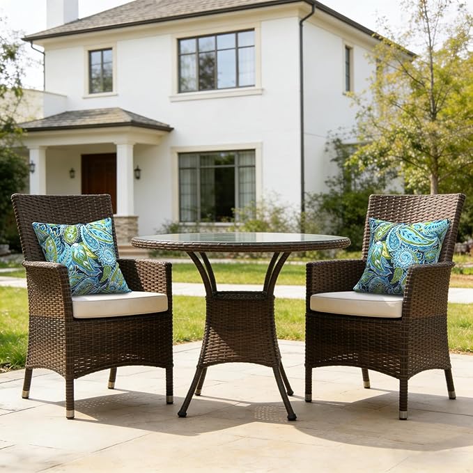 LVTXIII 2 Pack Outdoor Pillow Covers ONLY 18x18 Inch, Water-Repellent Square Decorative Cushion Covers for Patio Furniture, Garden, Sofa, Paisley Lapis Green
