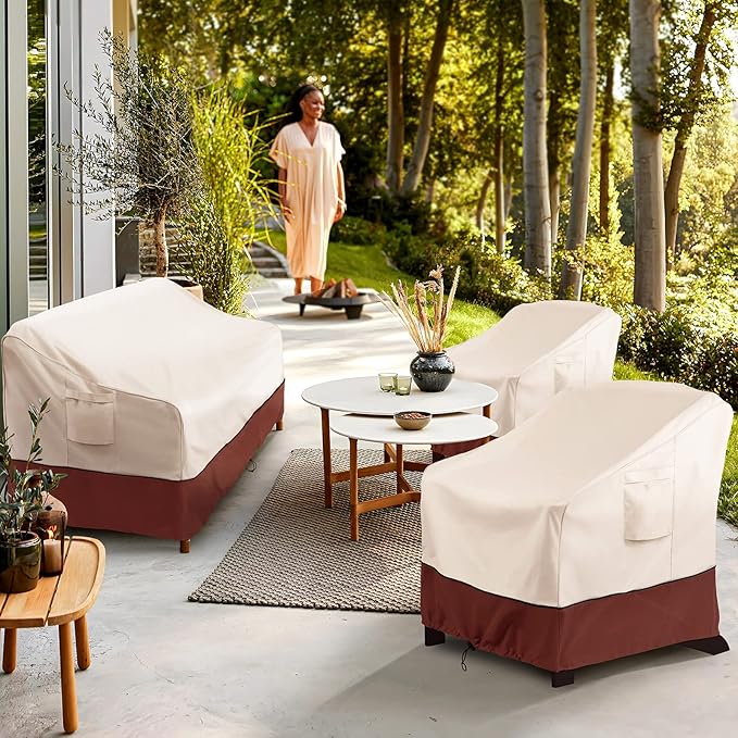 COSFLY Patio Furniture Covers 2 Pack, 600D Waterproof Outdoor Chair Covers for Deep Chairs, All-Weather UV Resistant Protection with Adjustable Straps & Air Vents, Fits up to 29" W x 30" D x 36" H