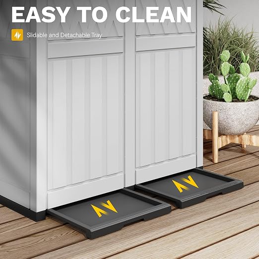DWVO 76 Gallon Garbage Dual Can, Resin Outdoor Trash Can with Tiered Lid and Drip Tray, Waterproof Trash Bin for Patio,Kitchen,Backyard(Grayish-White)