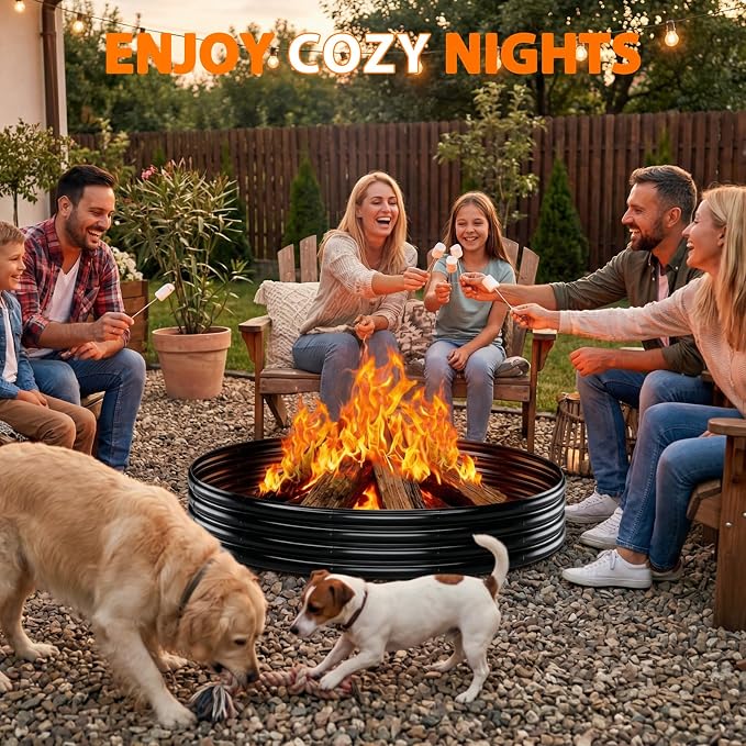 Large Fire Pit for Outside Wood Burning, 60in Big Fire Pit Ring, Heavy Duty Steel Fire Pit with Black Painted Modern Design, Metal Fire Ring for Camping, Backyard, Patio Burn Pit