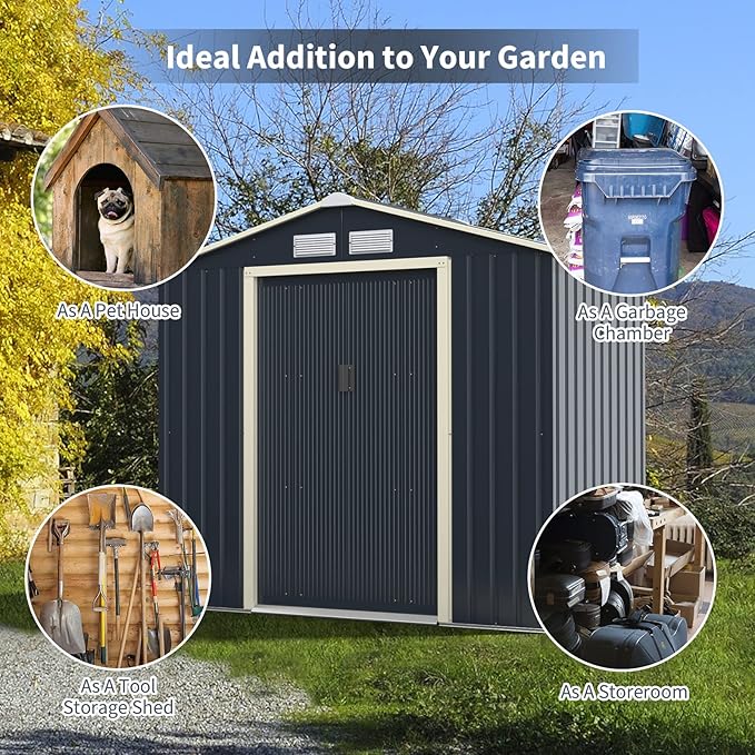 Goplus Outdoor Storage Shed, 7' X 4' Metal Garden Shed with 4 Vents & Double Sliding Door, Utility Tool Shed Storage House for Backyard, Patio, Lawn
