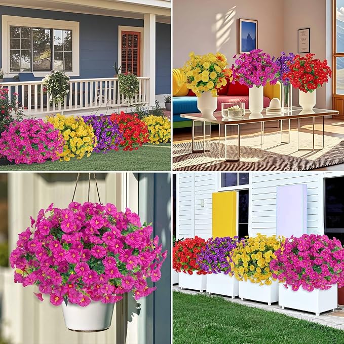 Ouddy Decor 48 Bundles Artificial Flowers for Outdoors Fake Flowers UV Resistant Faux Plastic Plants for Spring Summer Garden Porch Window Box Table Vase Home Indoor Outdoor Decoration, Mixed