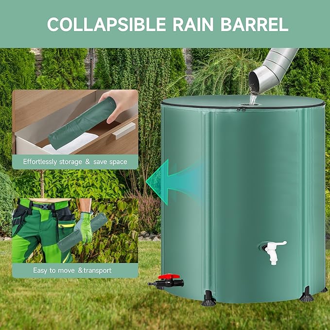 Collapsible Rain Barrel Water Storage Containers-105 Gallon Portable Rainwater Collect System Water Tank to Collect Rainwater from Gutter Downspout Water Catcher with Spigots,Filter＆Overflow Kits