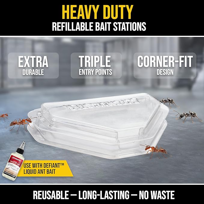 Catchmaster DEFIANT Reusable Heavy Duty Ant Traps Indoor & Outdoor Refill (8 Pack) – Effective Liquid Ant Killer – Bait NOT Included – Multi-Surface, No Mess, Discreet Bait Stations for Pest Control