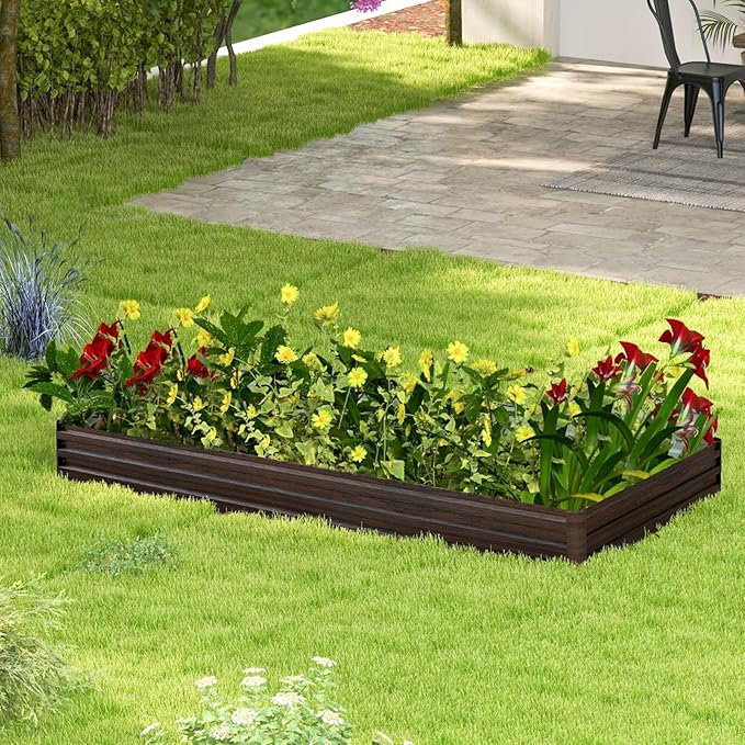 Giantex 8x4x1ft Metal Raised Garden Bed, Planter Box with Protective Edges, Gloves, Outdoor Raised Bed for Vegetables, Flowers, Fruit, Herb, Plant Garden Container for Lawn Backyard Patio