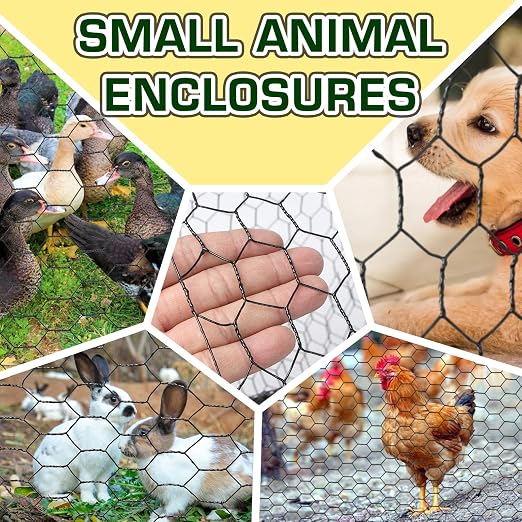 Premium Black Chicken Wire Fencing 12inx150ft, PVC Coated Chicken Wire, Poultry Netting, Galvanized Chicken Wire Barrier for Floral Arrangements/Craft Projects/Pet/Rabbit