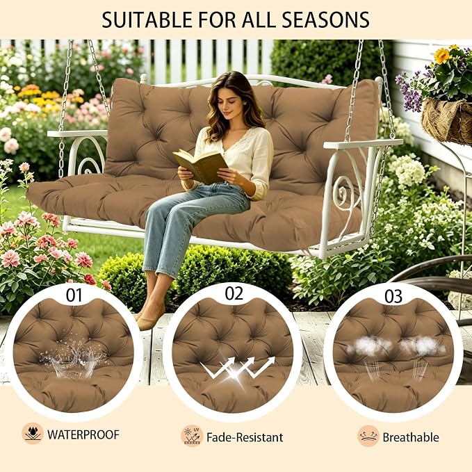 Premium 5" Thicken Porch Swing Cushions Waterproof 3 Seater Replacement Cushions with Backrest and Adjustable Straps, Outdoor Furniture Cushions for Patio, Garden(40×40×5inch)