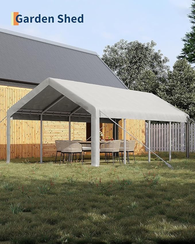 13X20FT Garage Tent Carports with Roll-Up Windows, Heavy Duty Portable Carport with Removable Sidewalls & Doors, Outdoor Portable Garage for Car,Truck,Boat