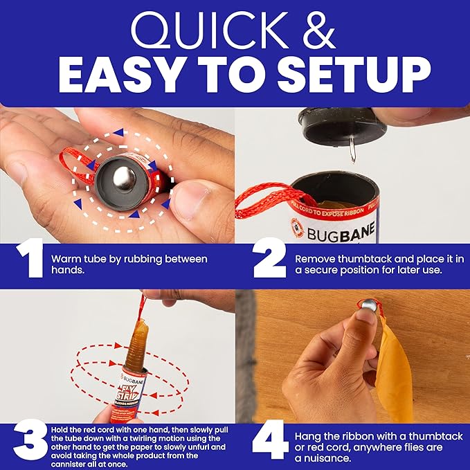 Fly Strips Indoor Sticky Hanging 48pk with Pins. Non Toxic Outdoor Fly Trap Indoor for Home. Flies Tape Paper Trap Ribbon Roll for House Gnat Fruit and Housefly. Bug Catchers for Inside Home Flypaper.