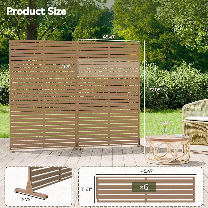 Privacy Screen Outdoor Freestanding Fence Panel with 6 Panel, 72" H×47" W HDPE Decorative Screen Panel with Stand, Air Conditioner Fence, Privacy Panels for Patio, Balcony, Garden, Backyard
