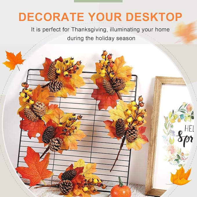 Boao 12 Pack Fall Stems Artificial Berry Picks Fall Picks with Maple Leaves Pine Cone Branches Decorations for Harvest Autumn Thanksgiving Day Flower Arrangements Wreaths Indoor Outdoor Home Decor