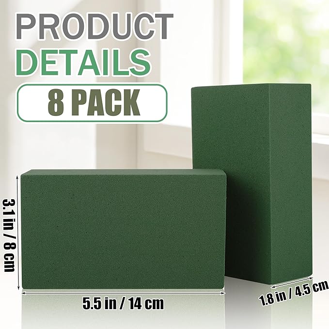 Hahood 8 Packs Floral Foam Blocks Wet & Dry Floral Foam Bricks 5.5x3.1x1.8 Inch Flower Arranging Kit for Fresh and Artificial Flowers Florist Foam Blocks for Wedding Home Decor