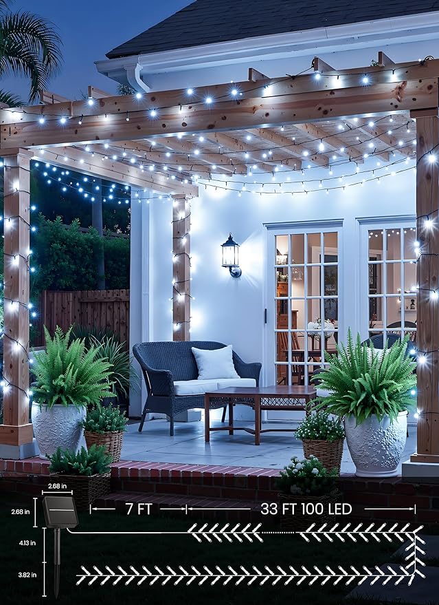 Brightown Solar String Lights Outdoor, 2 Pack Total 80FT 200 LED Solar Powered String Lights Waterproof with 8 Modes, Auto On/Off, Patio Lights for Outside Tree Garden Balcony Party Decor (Cool White)