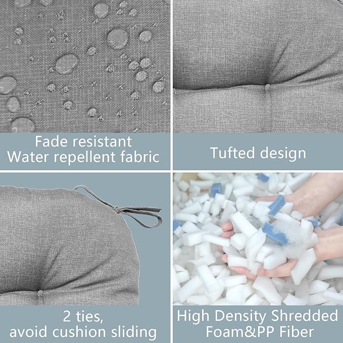 LVTXIII Outdoor Seat Cushions Seasonal Tufted Chair Cushions, Patio Chair Pads for Dining Chairs, Office Armchairs and Garden Furniture Decoration (Round Back, 19”x19”x4”, Grey Textured, 2 Pack)