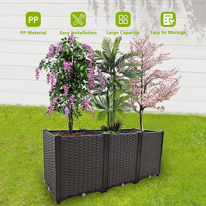Raised Garden Bed Large Planters for Outdoor Plants Rectangular Elevated Planter Boxes Patio Balcony Deck for Planting Flowers, Vegetables, Tomatoes, and Herbs