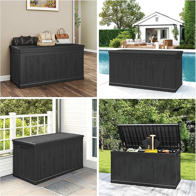 Skepphlay 260 Gallon Deck Box Lockable, Outdoor Storage Box Waterproof and UV Resistant, Large Patio Storage Box with 1000 lbs Capacity, for Garden, Patio Furniture, Pool (Black)