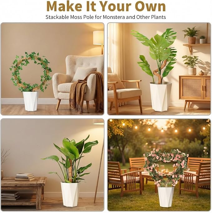 28'' Bendable Moss Poles & 12'' Stackable Coir Plant Sticks for Monstera | 4 Pack Plant Stakes for Indoor Plant, Moss Pole for Climbing Plant Coconut Fiber Holds Moisture, Ideal for Aerial Root Growth