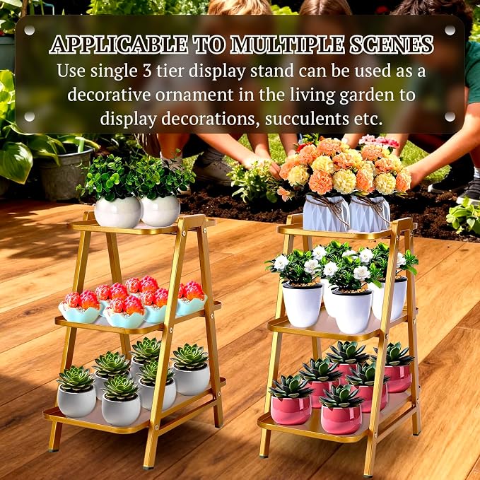 Metal 3 Tier Cupcake Stands, Large Capacity Serving Removable Tray Dessert Stands with Swing Design and Anti-slip Base, Food Display for Parties and Events, Wedding, 32.28*15.55*20.47Inch (Gold)