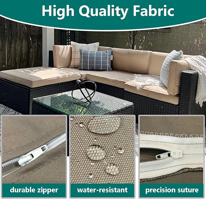 FLYMEI Patio Cushion Covers 24x22x4 Waterproof Outdoor Cushion Cover Replacement 4Packs Outdoor Seat Cushion Slipcover for Rattan Chair Sofa, Taupe