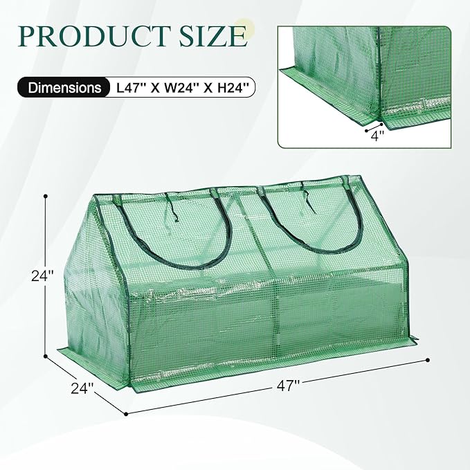BPS 4x2x2 FT Raised Garden Bed with Green PE Cover, Portable Mini Greenhouse with 2 Zipper Windows for Patio, Garden, Yard