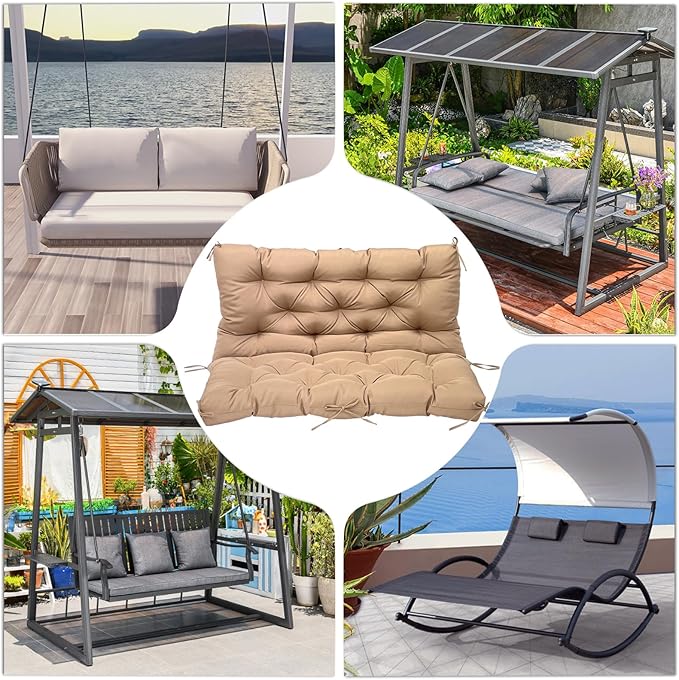 Porch Replacement Swing Cushions for Outdoor: 2-3 Seater Garden Waterproof Patio Bench Cushion with Ties - 4" Thick Swing Chair Cushion for Backyard Furniture Loveseat
