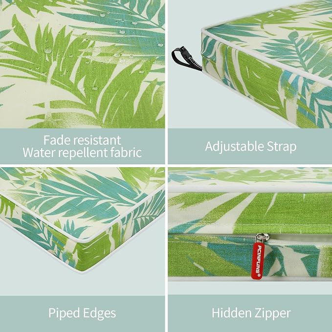 Patio Chair Cushions 18.5x16 Inch, Water Repellent Outdoor Seat Cushions with Adjustable Straps, Fade Resistant Replacement Cushions for Garden Deck Sofa Couch, Set of 2, Green Leaf