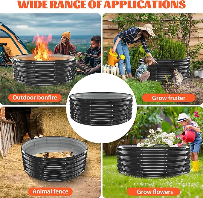 YSEJOMP 48 Inch Round Galvanized Fire Pit Ring/Fire Ring - Foldable and Perfect for Outdoor Gatherings and Campfires in The Yard/Garden/Park/Beach (Black+Gray, 4 FT Diameter+1.5 FT Tall)