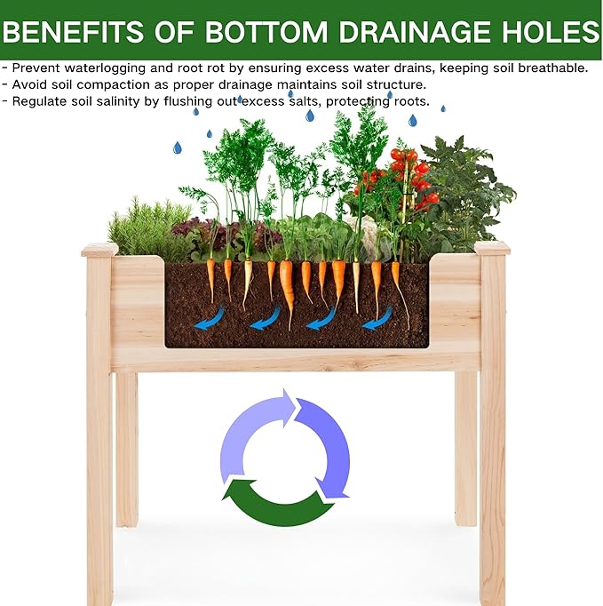 Wooden Raised Garden Bed with Legs, Elevated Reinforced Planter Box with Bed Liner for Outdoor Backyard/Patio/Gardener, 34x18x30in, 150lb Capacity - Natural