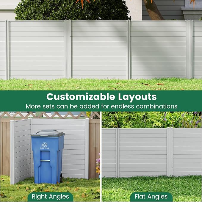 HAPPYGRILL Air Conditioner Fence, 2 Panels Outdoor Privacy Fence Screen w/3 Stakes, 48”W x 48”H PP Pool Equipment Enclosure Trash Can Screen, Decorative Garden Fences for AC Unit Patio Lawn, White