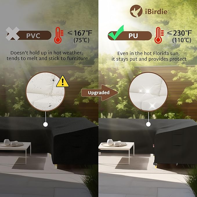 iBirdie Outdoor Sectional Cover fit 130" x 130", 128" x 128", 126" x 126" L-Shaped Patio Sofa, Waterproof Weatherproof 600D Heavy Duty Garden Furniture Cover for Outside L Shape Couch