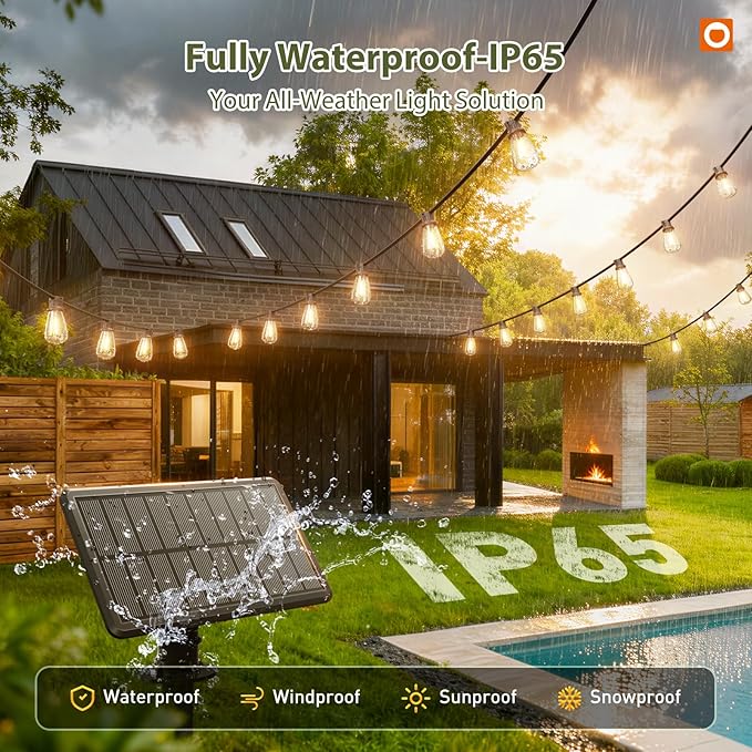 addlon 52(48+6) FT Solar String Lights Waterproof,Patio Lights Solar Powered with Remote & USB Port 16+1 LED Shatterproof Bulbs 3 Light Modes, Dimmable Solar Light for Camping Backyard Garden