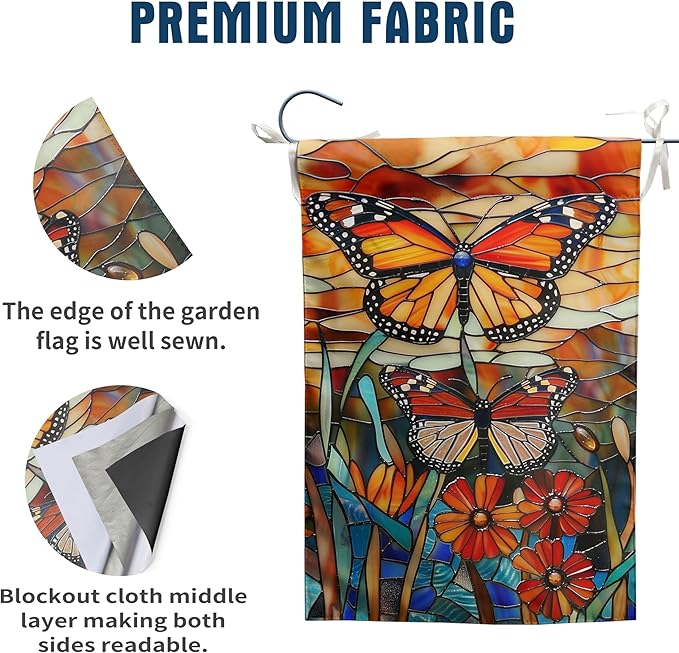 Monarch Butterfly Garden Flags for Outside Fall House Flag 28x40 Double Sided Large Stained Glass Floral Yard Flag Spring Summer Decorative Flags Seasonal Lawn Flags Rustic Outdoor Decor