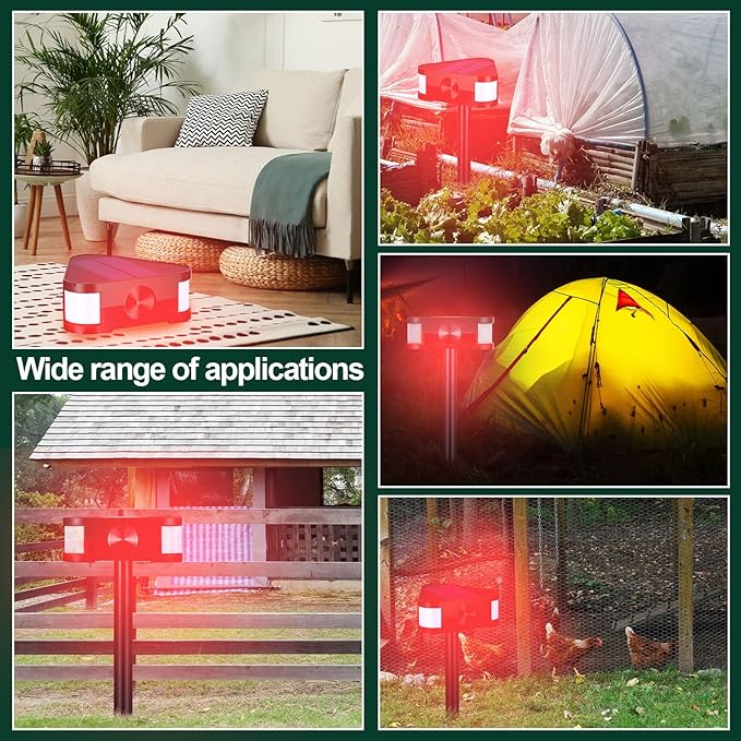 Qualirey 4 Pack 360° Solar Outdoor Motion Sensor Alarm 4 Modes Ultrasonic Animal Deterrent with 3 Loud 129dB Sirens Flashing Light Remote Control for Yard Garden Farm Repel Deer Coyote Raccoon Dog