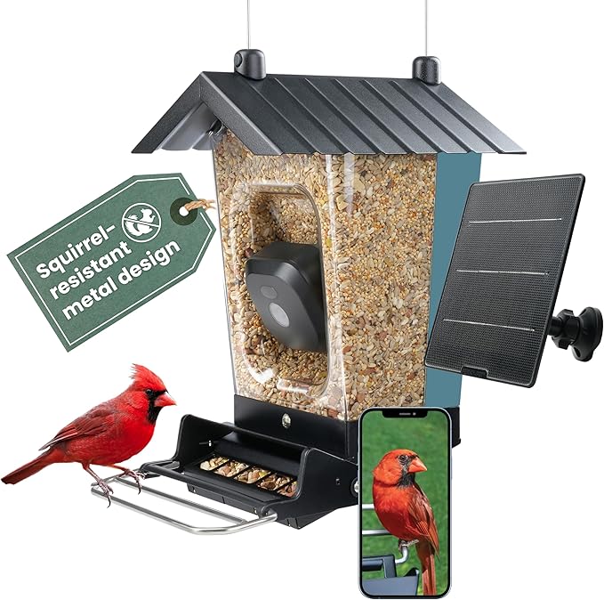 Perky-Pet Solar Powered Smart Bird Feeder with Camera - Squirrel-Resistant, 3.2L Capacity, Motion Activated 1080p HD WiFi Live Stream Camera, SPCAM, SPCAMSLR - Camera Feeder Gift Idea, Blue