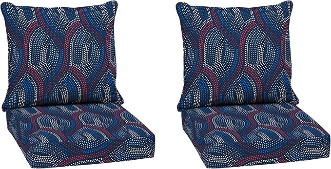 Arden Outdoor Deep Seat Cushion Set (2-Pack), 24 in x 24 in, Weather-Proof, Rain-Proof, Fade Resistant Patio Cushion for Chair, Sofa, and Couch Sapphire Liberty Mosaic