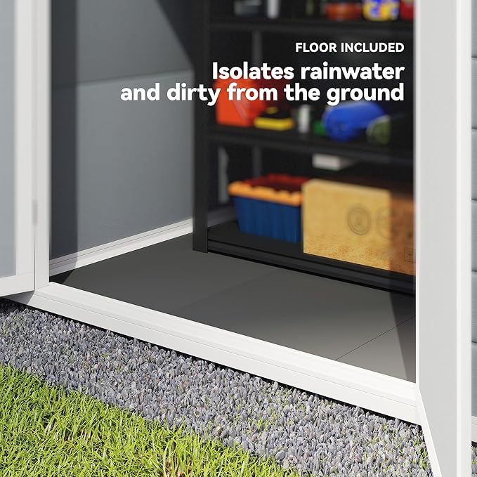 Outsunny 6' x 4.5' Outdoor Storage Shed, Waterproof Resin Plastic Shed with Floor, Window, Lockable Door and Vents, All-Weather Garden Tool Shed for Backyard, Patio, Lawn, Gray