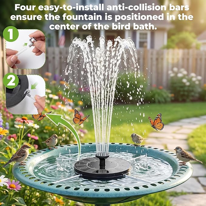 AISITIN Solar Fountain, Solar Bird Bath Fountains Pump with 6 Nozzles, 2026 Upgraded Free Standing Floating Solar Powered Water Fountain Pump for Bird Bath, Garden, Pond, Pool and Outdoor
